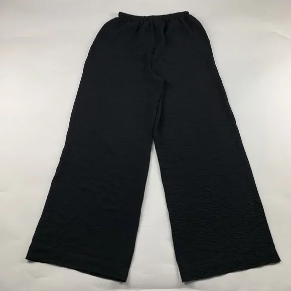 Solai Black Textured Crepe Pull On Wide Leg Pant M - Picture 6 of 7